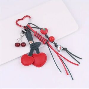 Cherry Strawberry Faux Leather Heart Clip Keychain Bag Charm Fruit Bag Charm